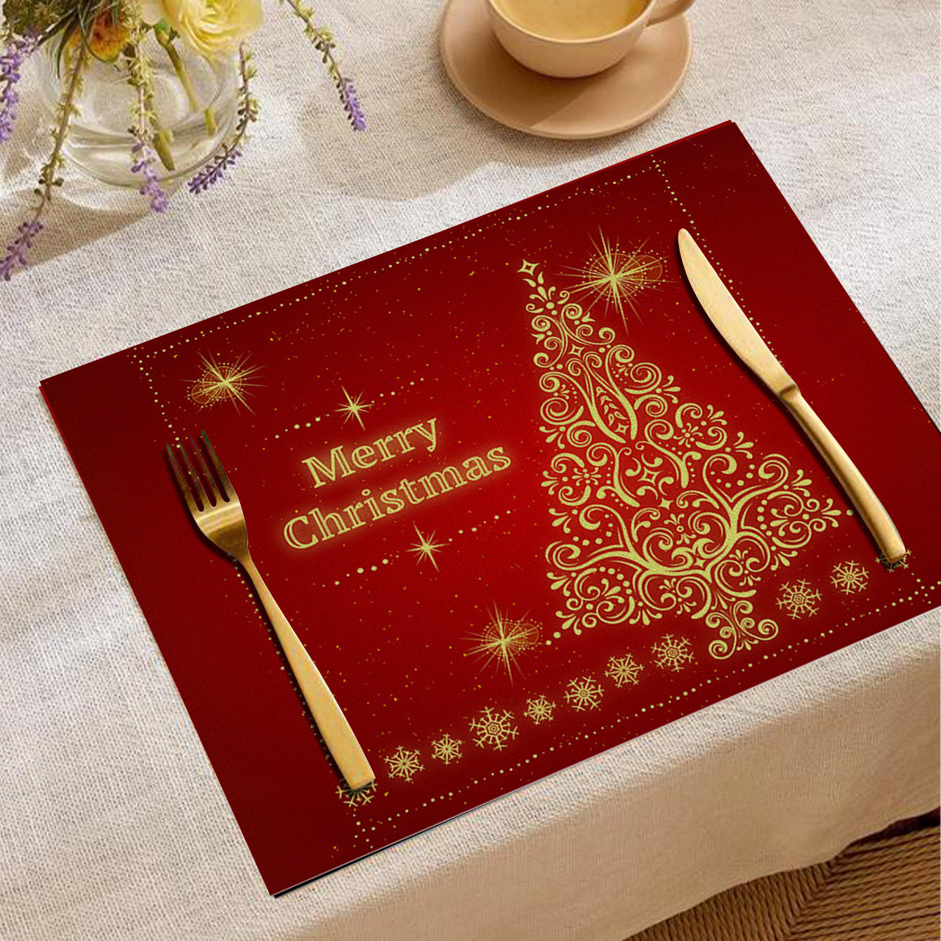 Christmas Digital Printing Placemat Linen Insulation Antifouling Decoration