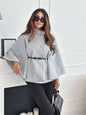 Women's Stand Collar Batwing Sleeve Cloak Top with Belt