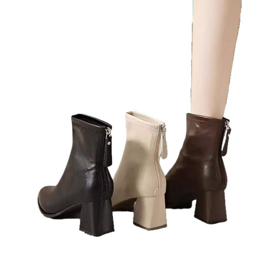 Women's Pointed Toe Chunky Heel Retro Boots