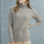 Women's High-neck Cable Knit Wool Sweater
