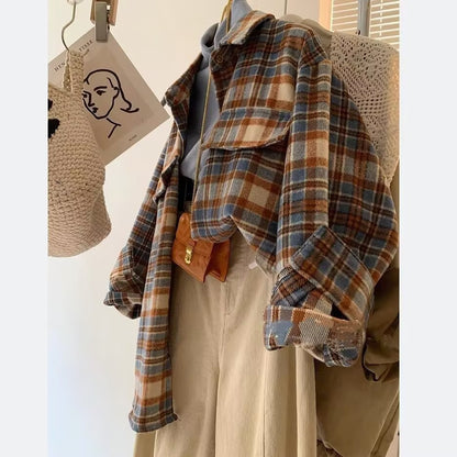 American Retro Color-blocked Brushed Flannel Shirt