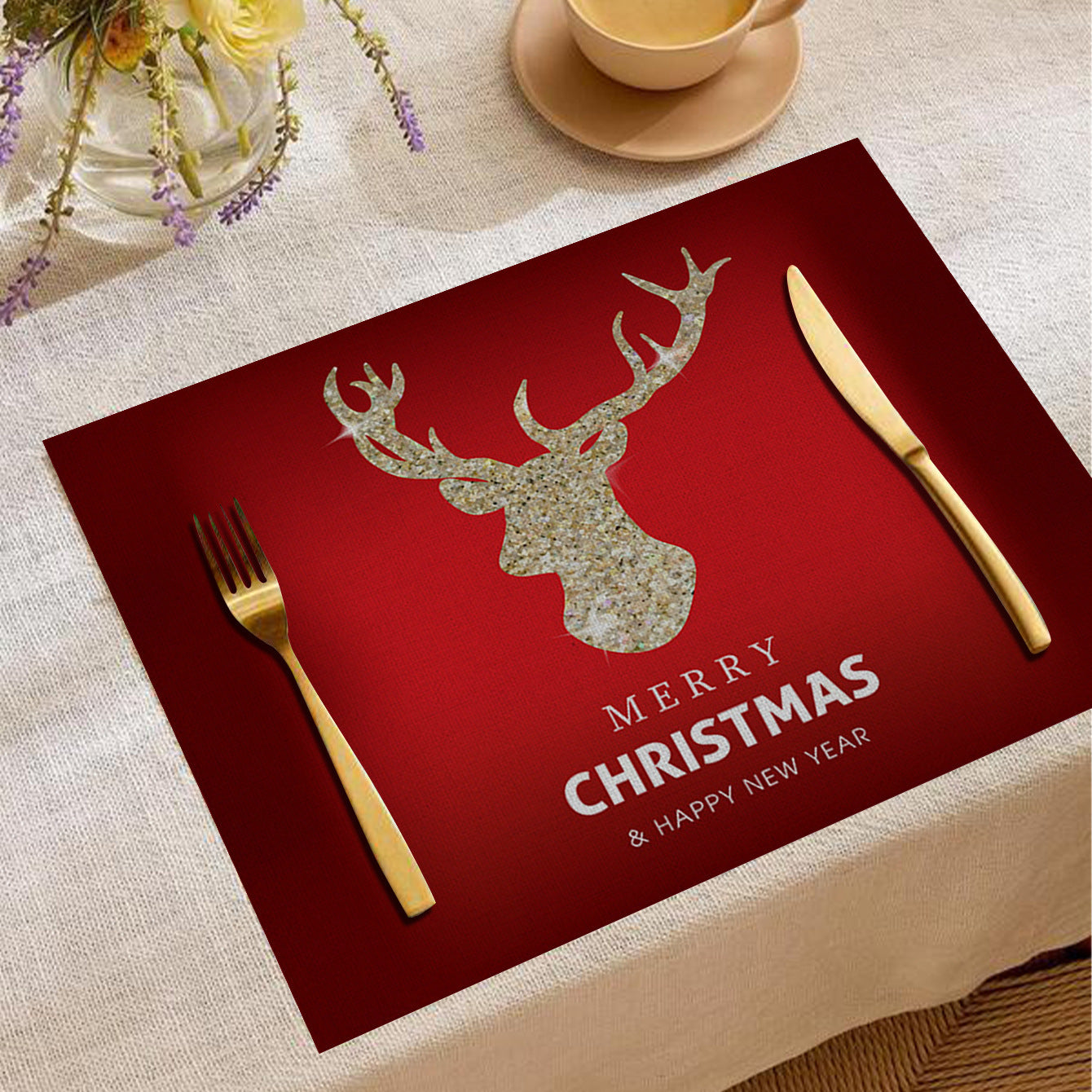 Christmas Digital Printing Placemat Linen Insulation Antifouling Decoration