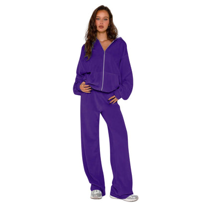 Women's New Fashion Fleece Hooded Two-Piece Set