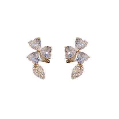 Female Personality Fashion Zircon Three Leaf Flower Earnail