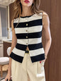 Women's Casual Patchwork Sleeveless Knitted T-shirt