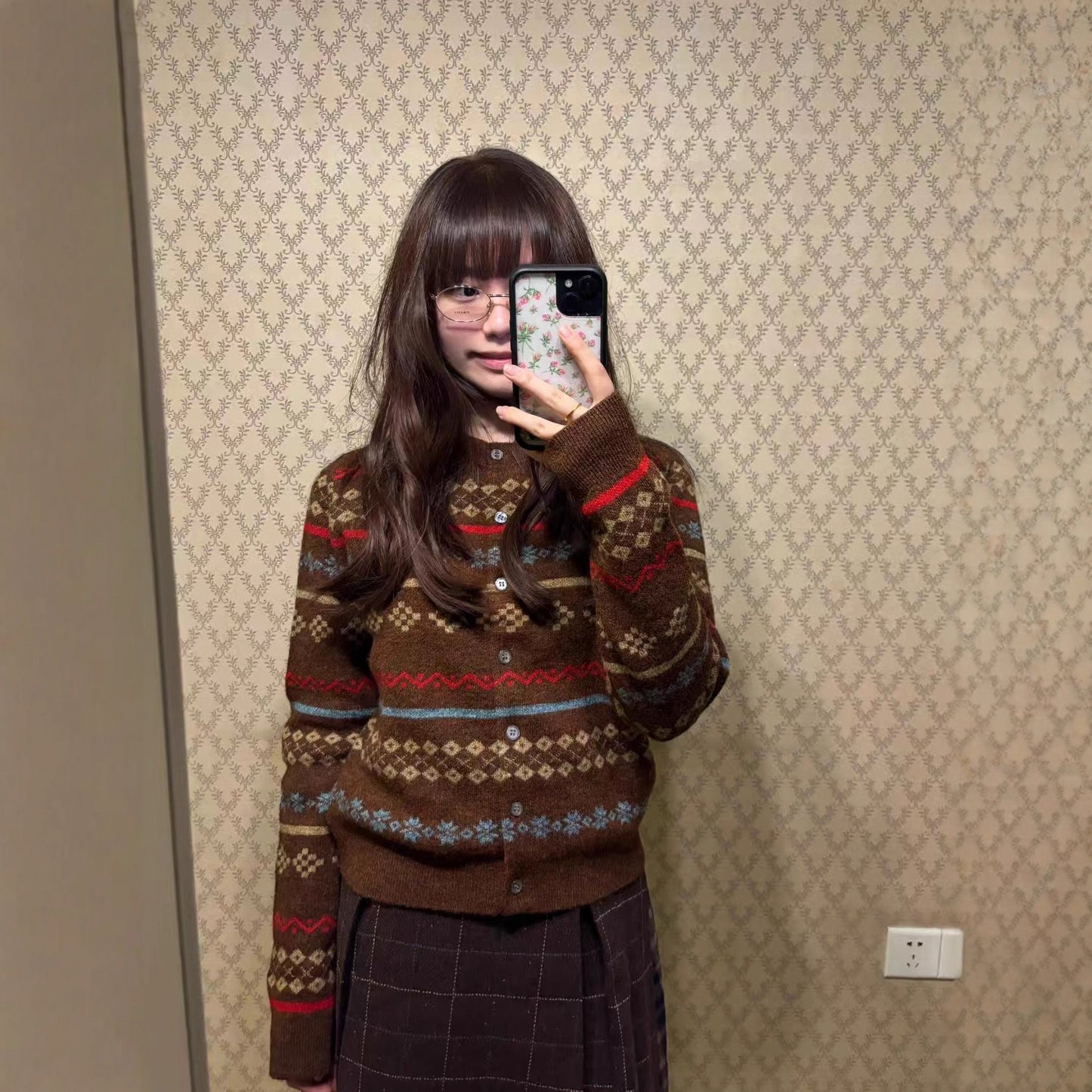 Fashion Color-block Round Neck Cardigan Sweater For Women