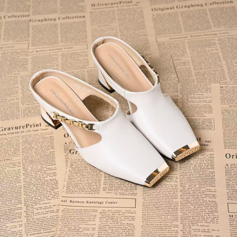 Metal Tilta French Retro Summer Square Toe Sandals