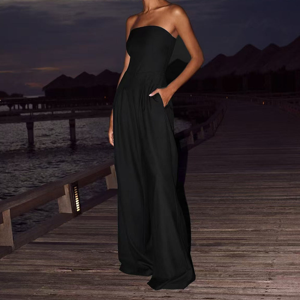 Women's Backless Wide Leg Jumpsuit - Tube Top