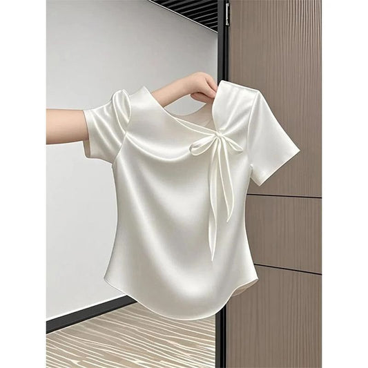Fashionable And Versatile French Bow Short-sleeve T-shirt