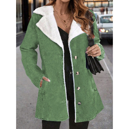 Women's Solid Color Plush Lapel Mid-length Coat