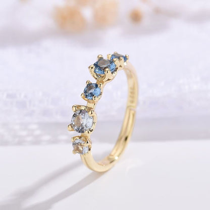 Gradient Blue And White Topaz Multi-gemstone Zircon Ring For Women