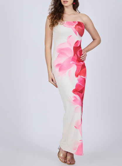 Lady's Sexy Strapless Slim-fit Printed Maxi Dress