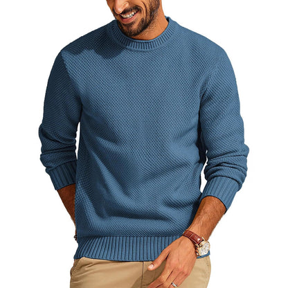 Round Neck Pullover Sweater Men's Waffle Sweater