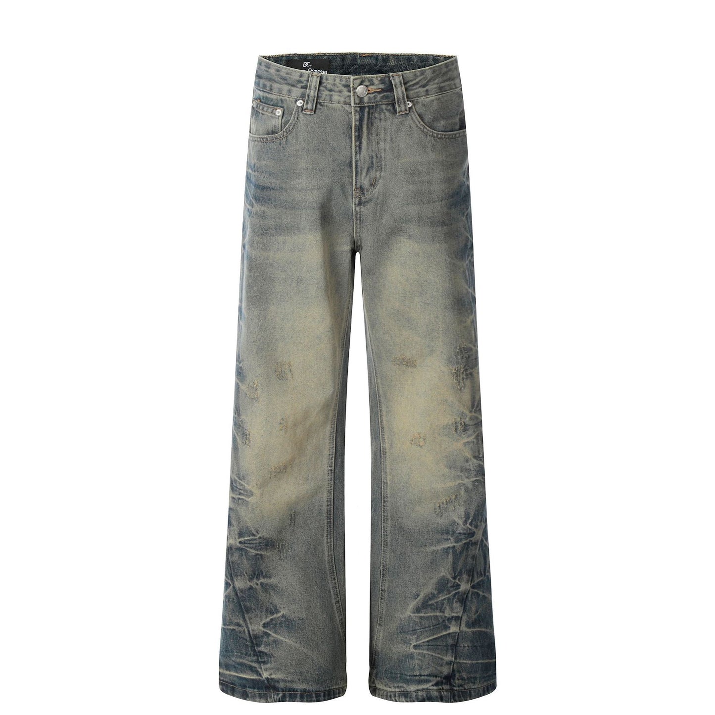 High-grade Design Washed Old Men's Loose Slightly Flared Jeans