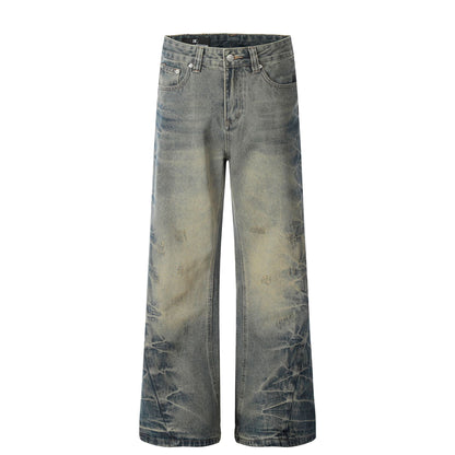 High-grade Design Washed Old Men's Loose Slightly Flared Jeans