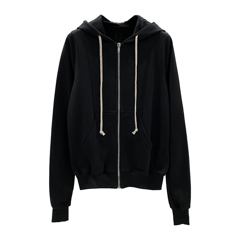 Classic Black Zip-up Hooded Long Sleeve Sweatshirt For Men