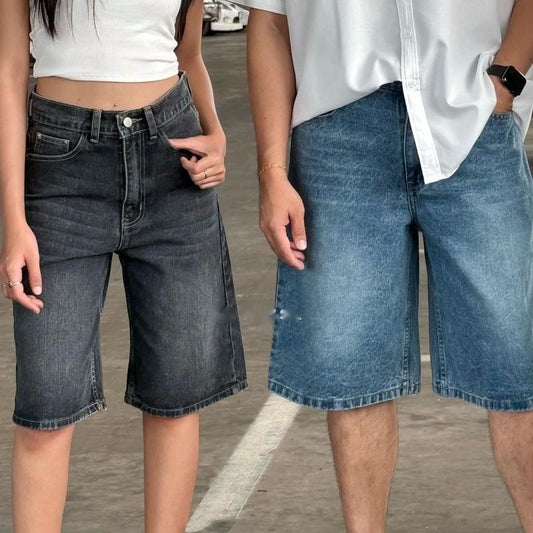 American Retro Washed Loose Design Fifth Pants Men