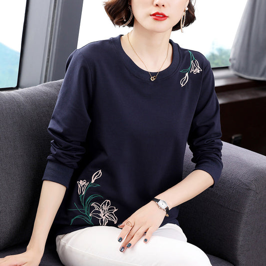 Cotton Small Flower Embroidery Long-sleeved Top