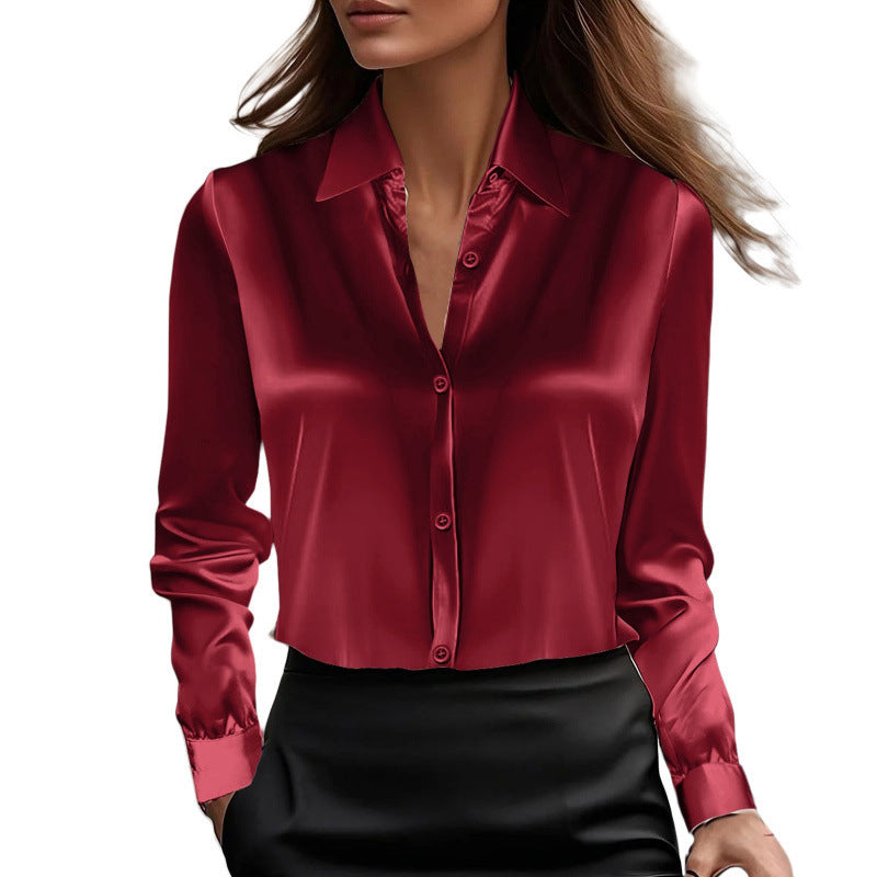 Autumn Fashion Temperament Solid Color Lapel Long Sleeve Shirt Women's Clothing