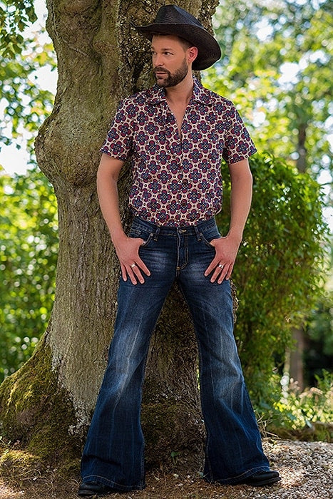 Cowboy Bell-bottom Punk Style Retro Embroidered Stretch Denim Men