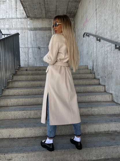 Women's Double-Breasted Winter Coat with Belt