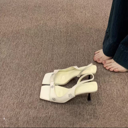 Rhinestone Flower Open Toe High Heel Sandals For Women