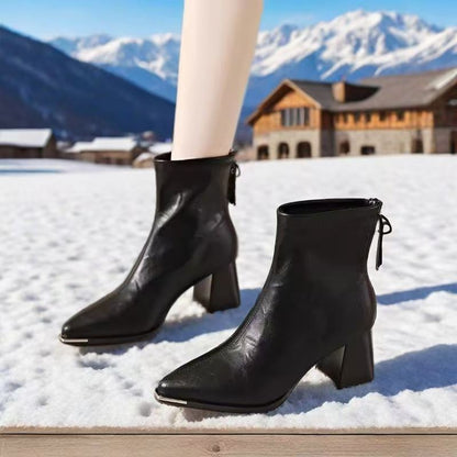 Women's Pointed Toe Chunky Heel Retro Boots