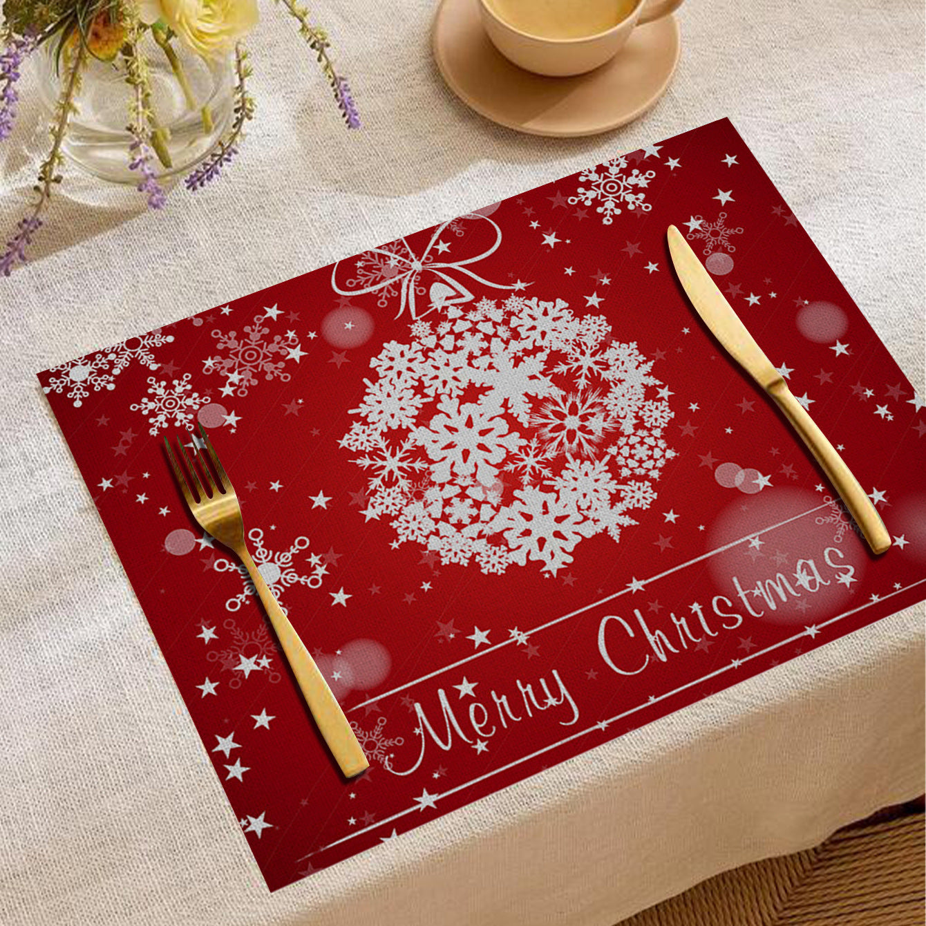 Christmas Digital Printing Placemat Linen Insulation Antifouling Decoration