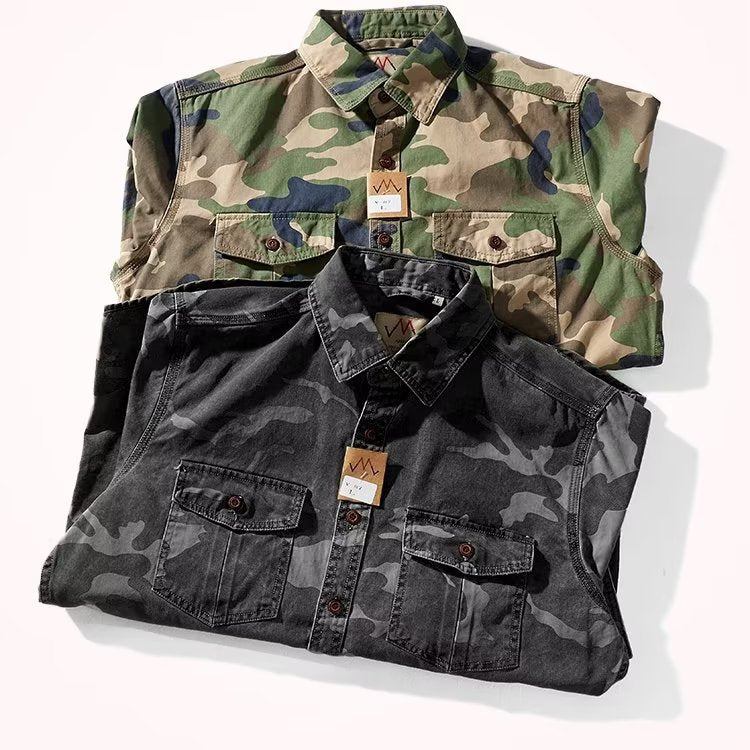 Men's Distressed Washed Camouflage Collar Casual Jacket