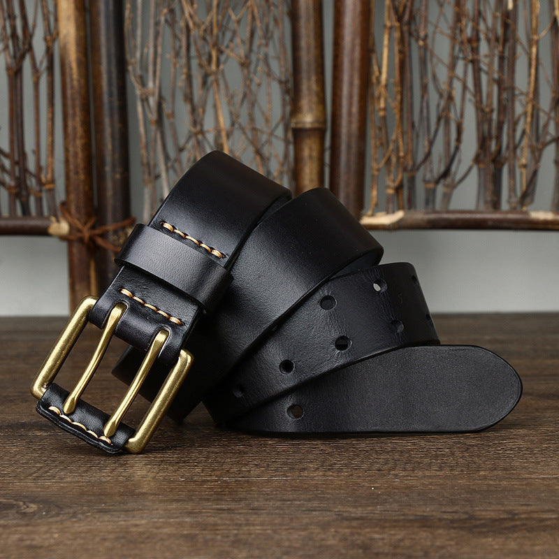 Men's Leather Belt Double Pin Buckle