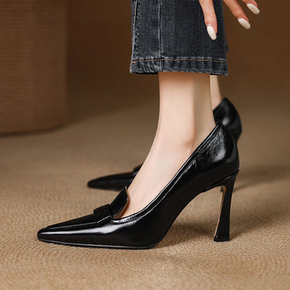 Pointed-toe Authentic Leather Pumps Women's Stiletto Heels