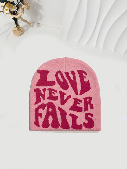 Knitted Jacquard Hat One-size Fits All Beanie Cold Weather Hat Letter Jacquard