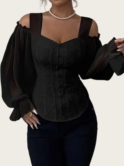 Elegant Off-Shoulder Floral Jacquard Blouse For Women