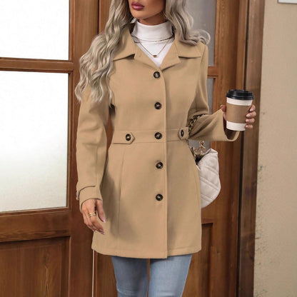 Women's Elegant Single-Breasted Woolen Coat - Mid-Length