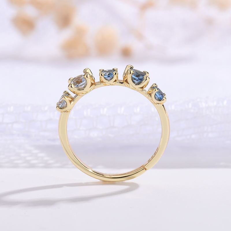 Gradient Blue And White Topaz Multi-gemstone Zircon Ring For Women