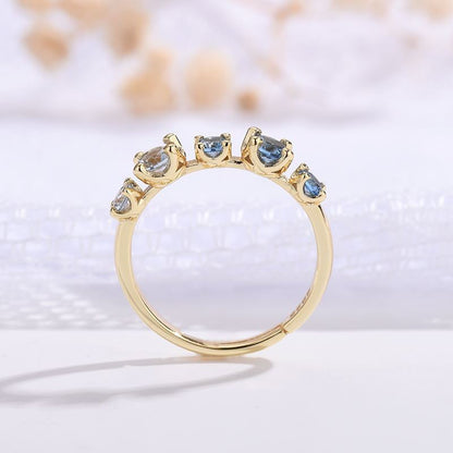 Gradient Blue And White Topaz Multi-gemstone Zircon Ring For Women