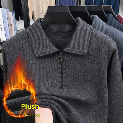 Men's Lapel Zipper Sweater Thickened Middle-aged Leisure