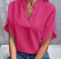 Women's Summer Chiffon V-Neck Shirt - Short Sleeve