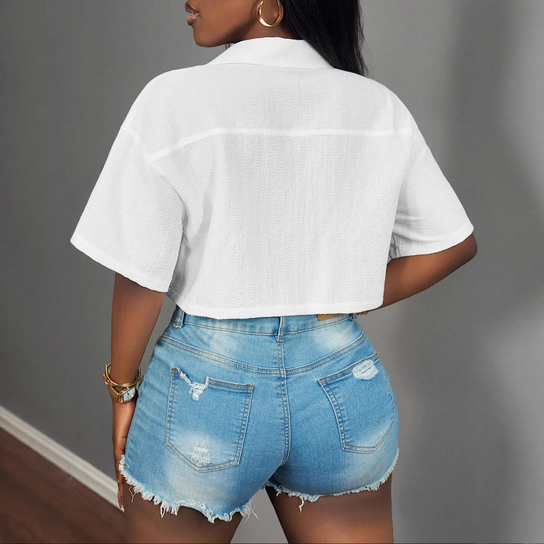 Women's Casual Fashion Pocket Short-sleeved Solid Color T-shirt