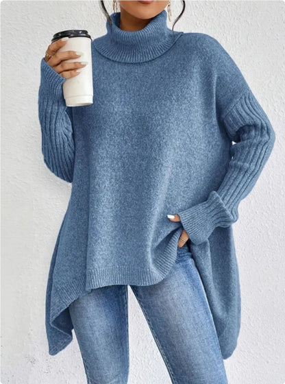 Women's Irregular Turtleneck Sweater - Loose Fit