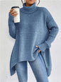 Women's Irregular Turtleneck Sweater - Loose Fit