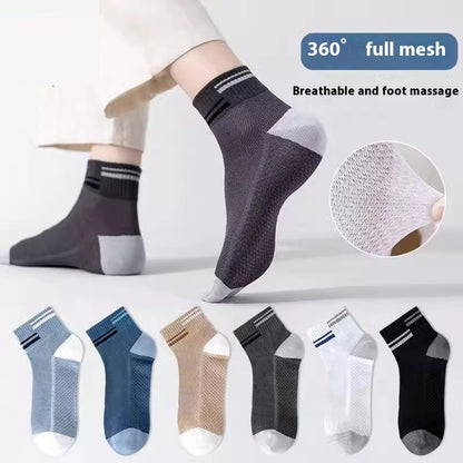 Mesh Breathable Solid Color Polyester Cotton Short Tube Massage Footbed Athletic Socks