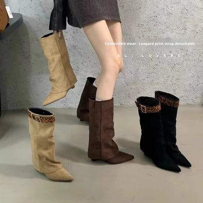 Retro Western Slimming Belt Buckle Middle Boots