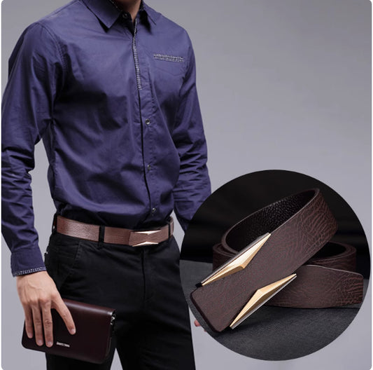 Simple And Elegant Belt Men's Middle-aged Korean Style Smooth Buckle
