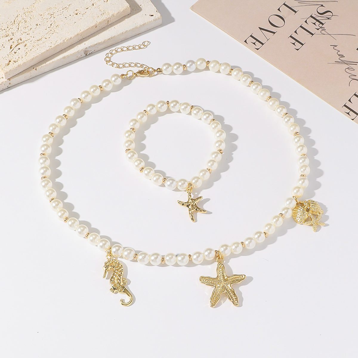 Haima Shell Necklace Starfish Bracelet Set Fashion Lady