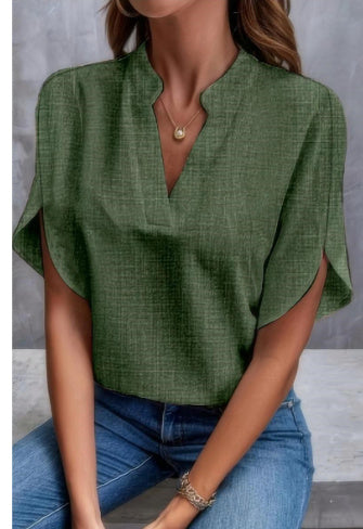 Women's Summer Chiffon V-Neck Shirt - Short Sleeve