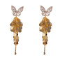 Female High-end Zircon Butterfly Disc Tassel Earrings