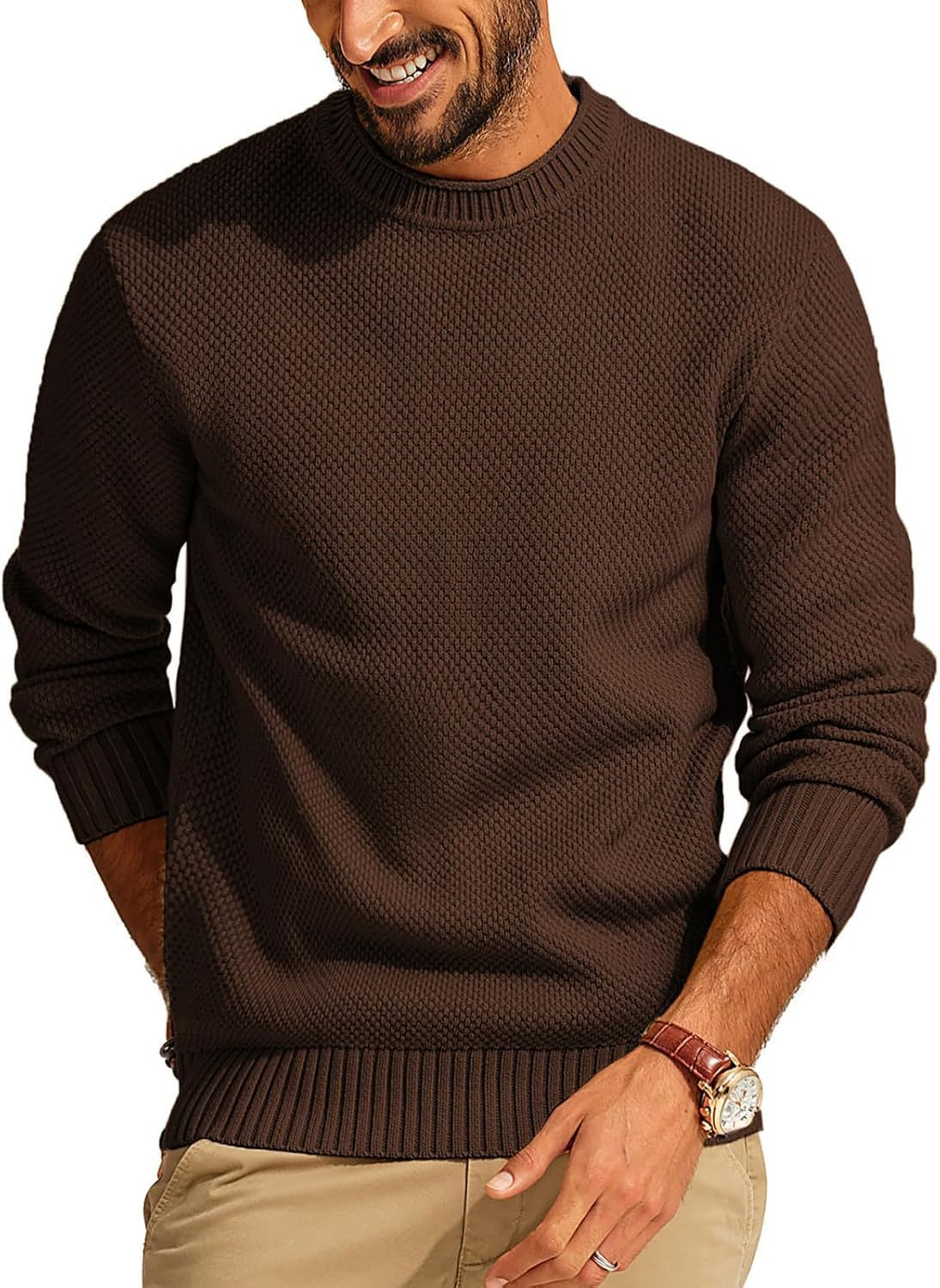 Round Neck Pullover Sweater Men's Waffle Sweater