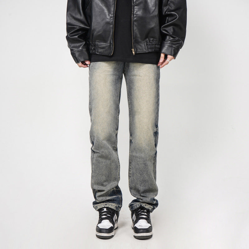 High Street Washed Yellow Mud Dyed Loose Straight Jeans