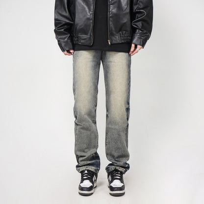 High Street Washed Yellow Mud Dyed Loose Straight Jeans